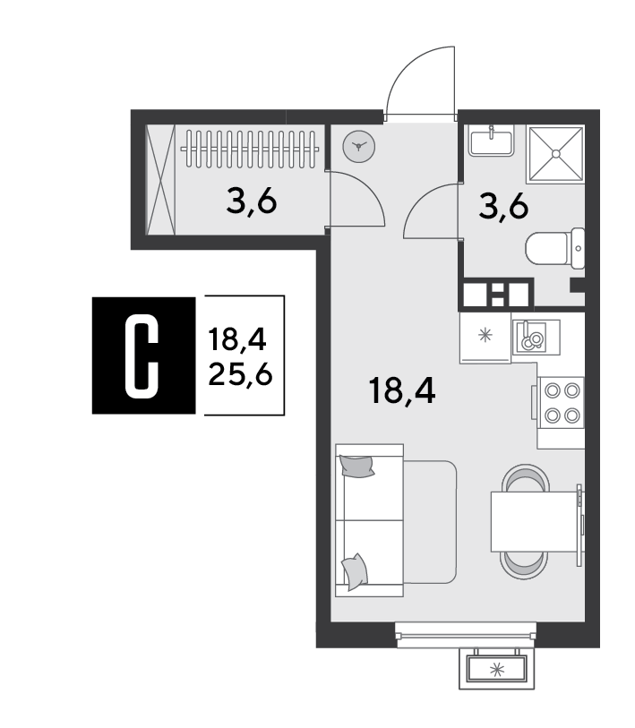 Студия 25,6 м2
