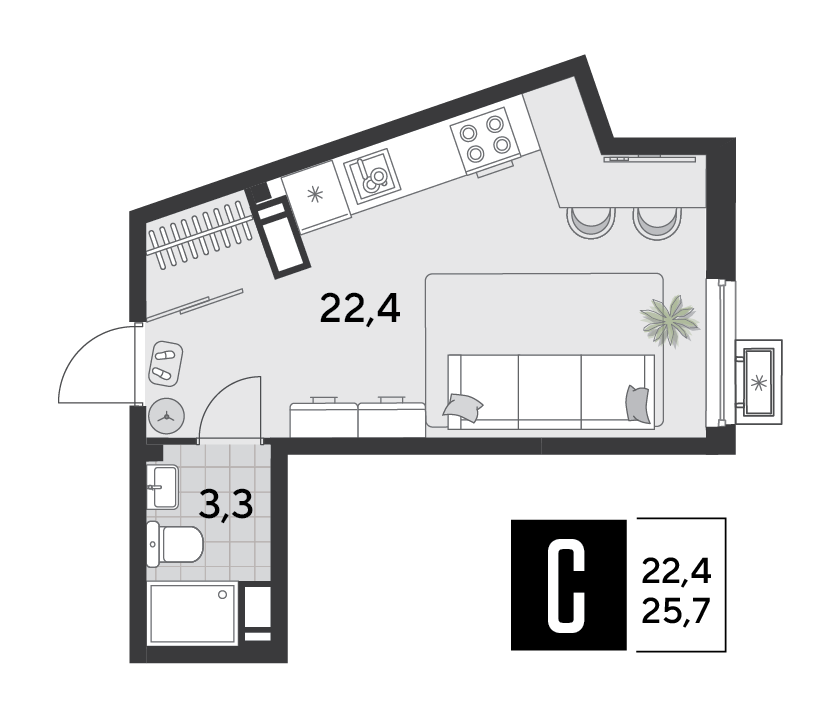 Студия 25,7 м2